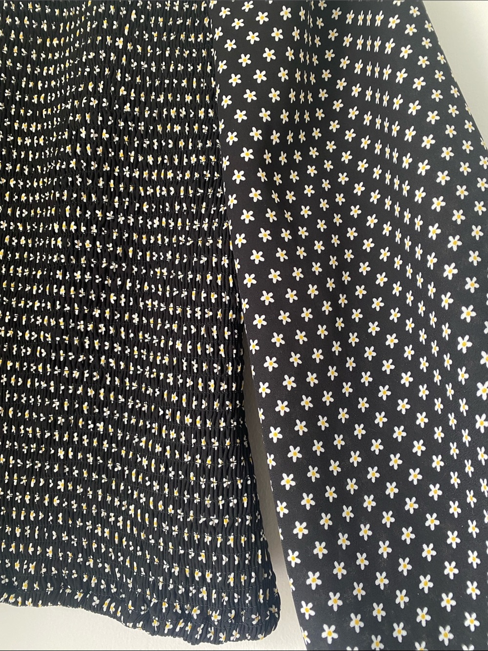 Black Star-Print Smocked Square-Neck Blouse